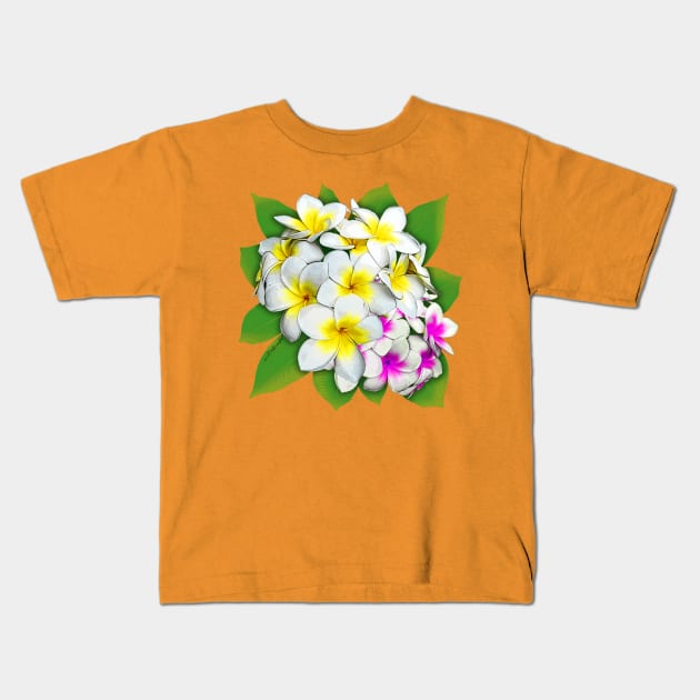 Plumeria Flowers Bouquet Kids T-Shirt by BluedarkArt